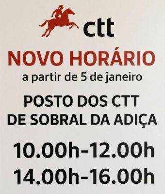 Alteração do Horário de Funcionamento do Posto dos CTT de Sobral da Adiça